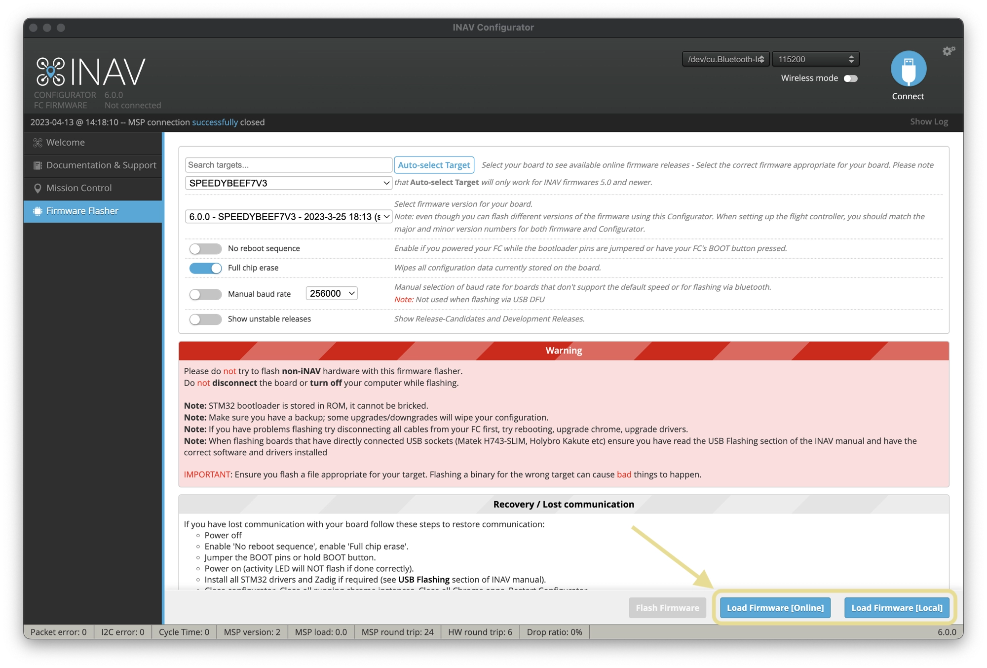 Load INAV firmware to flash